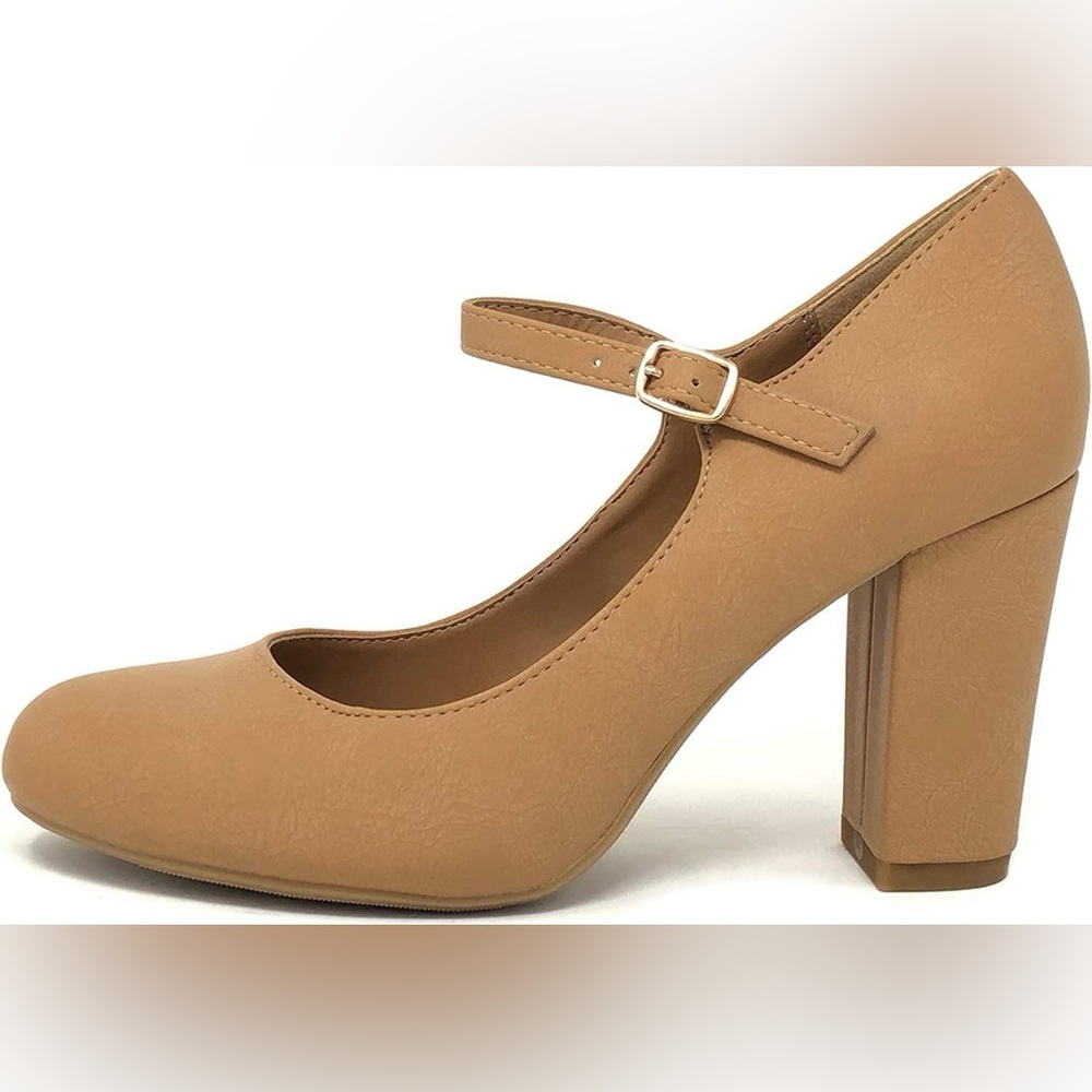 True Topic Comfort Women's Closed Toe Ankle Strap Block Heel Tan Faux Suede